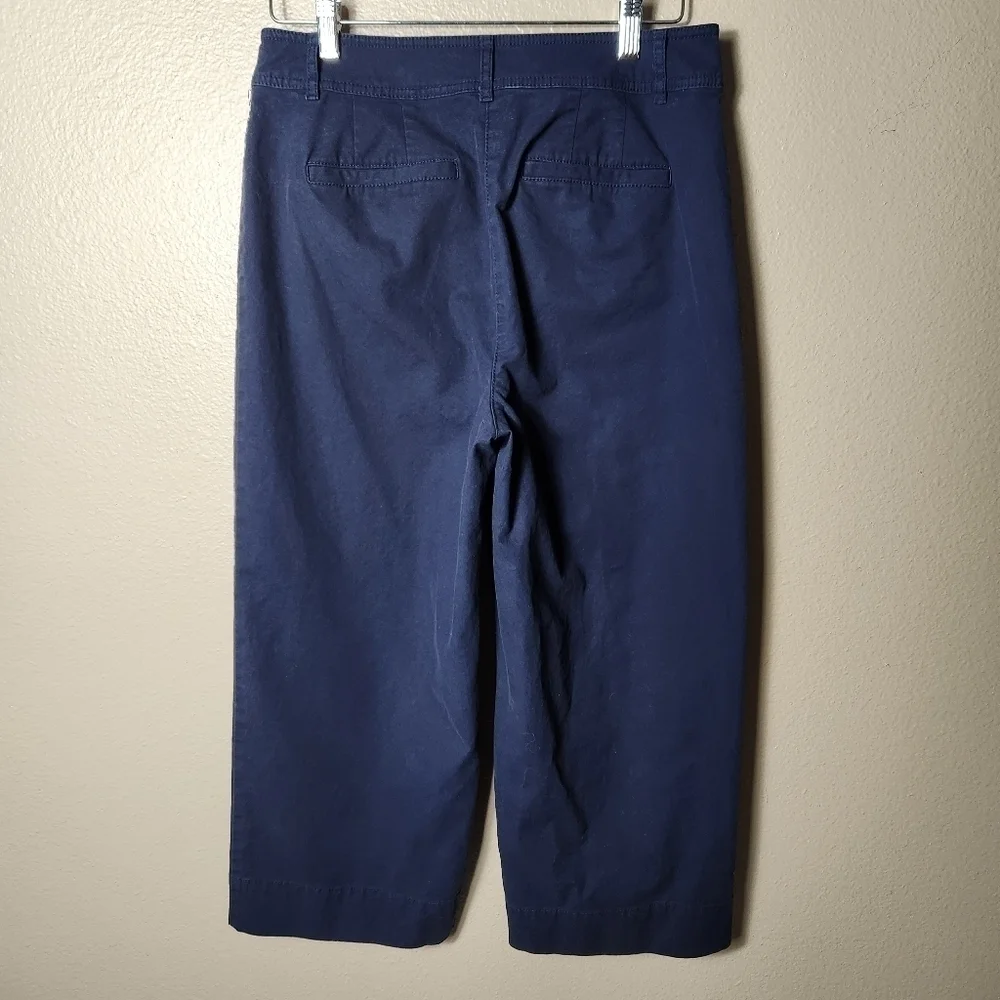 Talbots Womens Navy High Rise Wide Leg Chino Crop Pants-Size 8